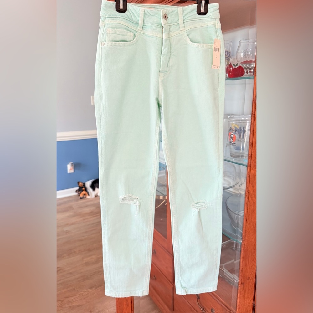 Pilcro by Antropologie High-Rise Slim Jeans in Mint Green with tags!